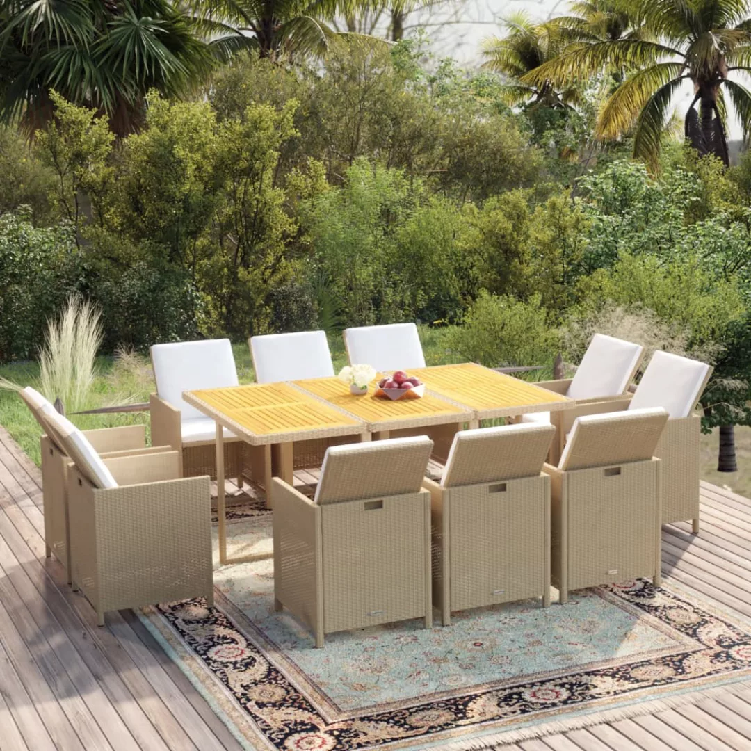 Vidaxl 11-tlg. Garten-essgruppe Mit Kissen Poly Rattan Beige günstig online kaufen