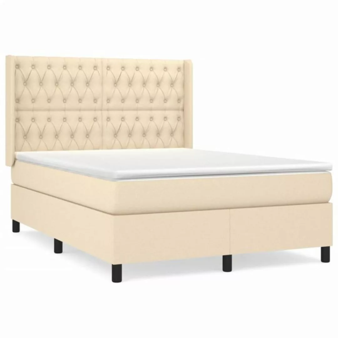 vidaXL Bettgestell Boxspringbett mit Matratze Creme 140x200 cm Stoff Bett B günstig online kaufen