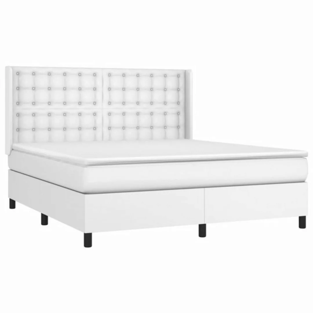 vidaXL Boxspringbett, Boxbett mit Matratze Weiß 180x200 cm Kunstleder günstig online kaufen