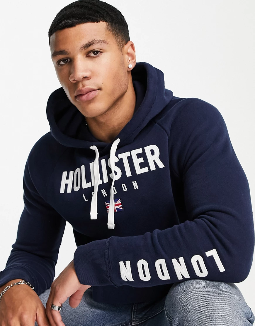 Hollister – Kapuzenpullover aus Fleece in Marineblau günstig online kaufen