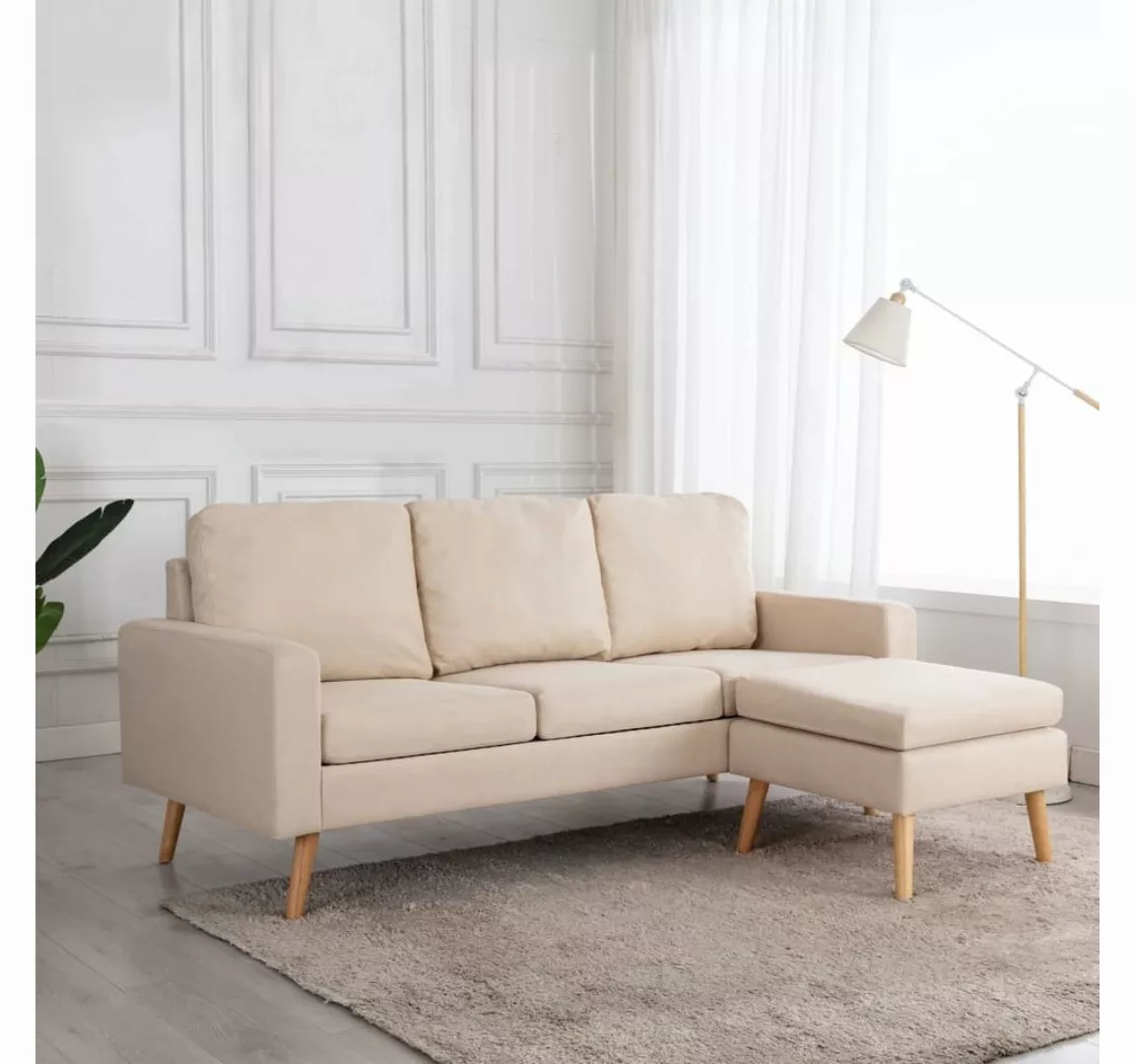 vidaXL Sofa 3-Sitzer-Sofa mit Hocker Creme Stoff Couch günstig online kaufen