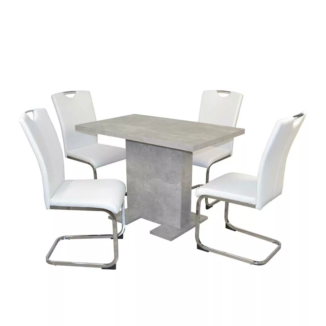 Sitzgarnitur Esszimmer Stühle Kunstleder weiß Tisch verlängerbar (fünfteili günstig online kaufen