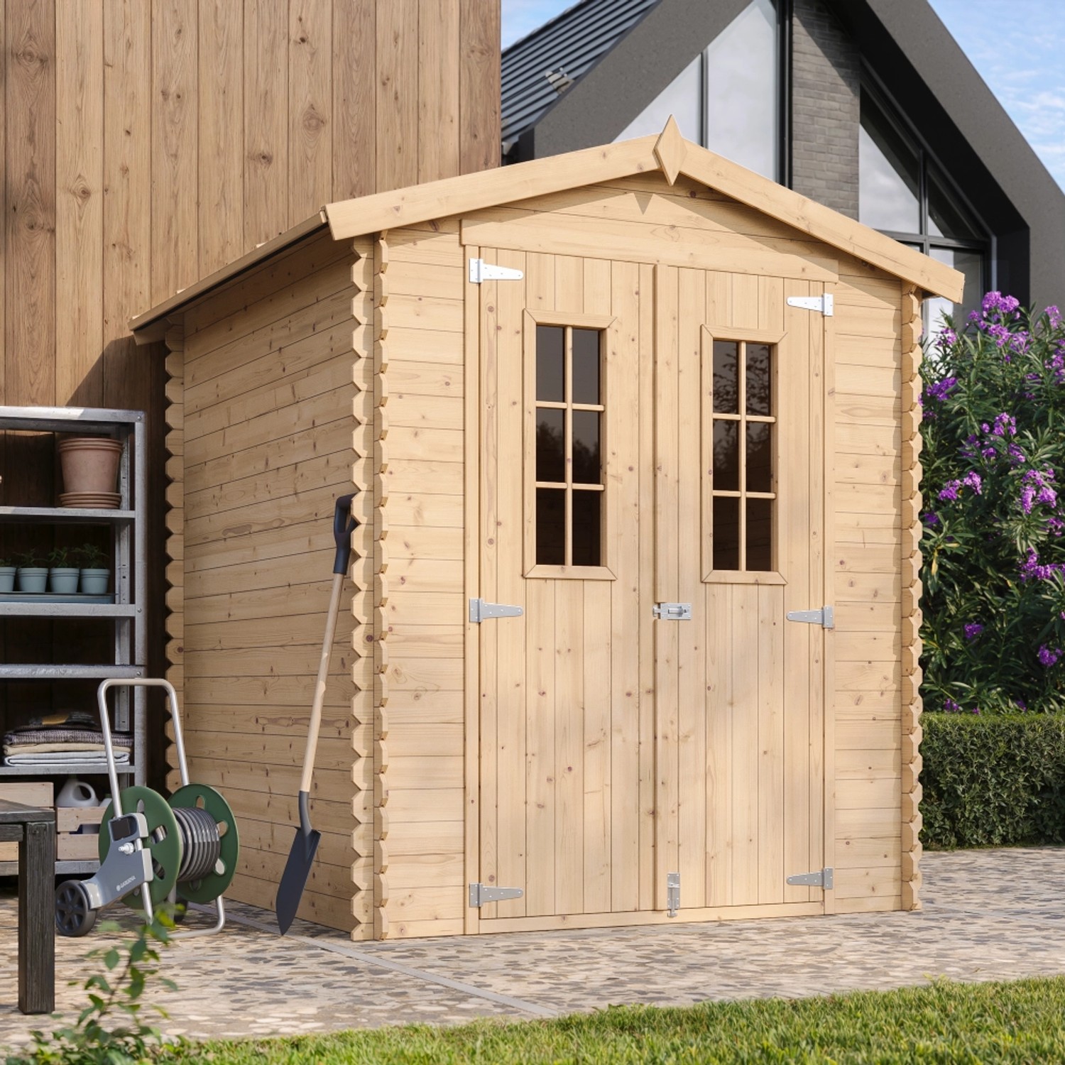Timbela Holz-Gartenhaus M320C Beige Braun 2,82 m² FSC® günstig online kaufen