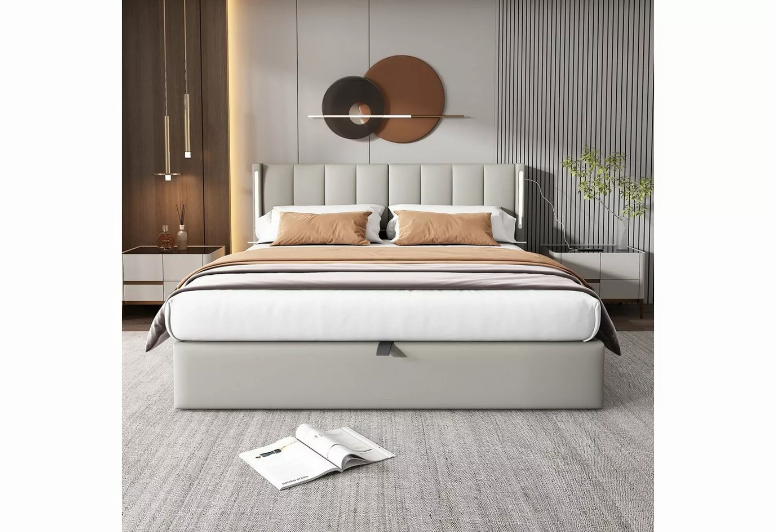 REDOM Polsterbett Binaurales LED-Polsterbett,Hydraulisches Bett (180 x 200 günstig online kaufen