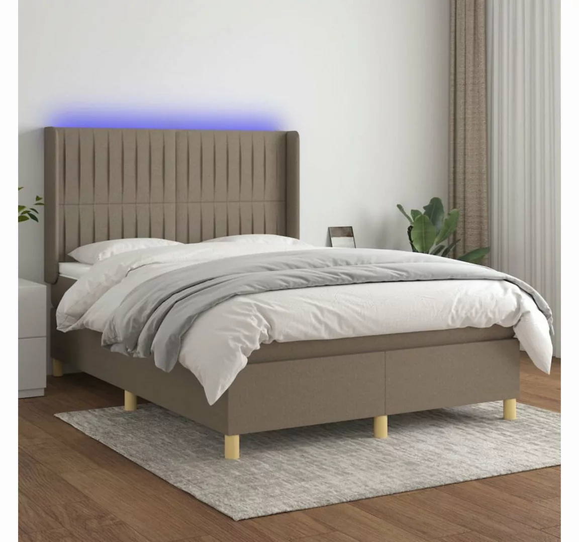 vidaXL Boxspringbett Boxspringbett mit Matratze LED Taupe 140x200 cm Stoff günstig online kaufen