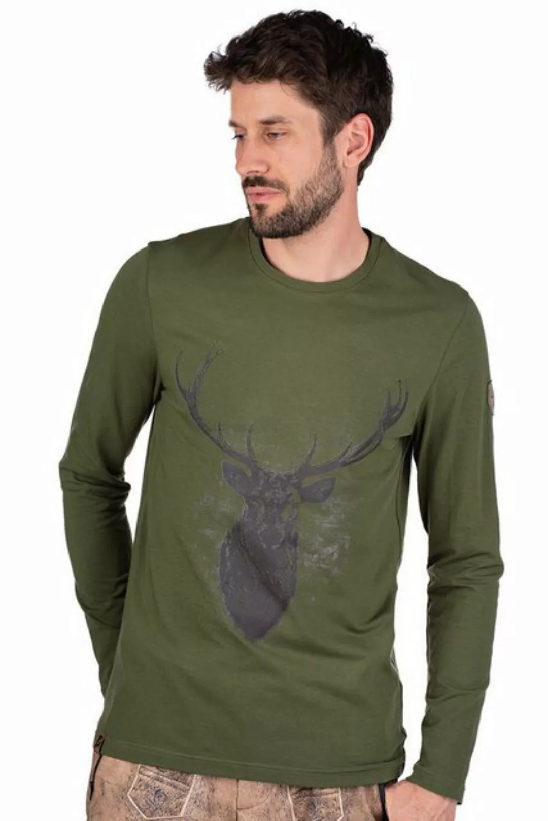 Almgwand Trachtenshirt Longsleeve Herren - NONSALM - oliv günstig online kaufen