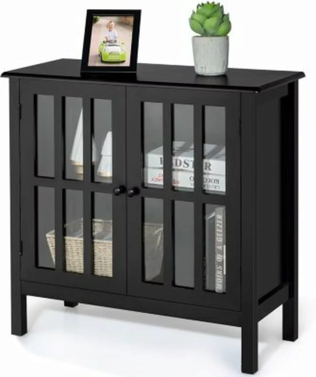 COSTWAY® Sideboard mit Glastür 80,5 x 35 x 78 cm schwarz günstig online kaufen