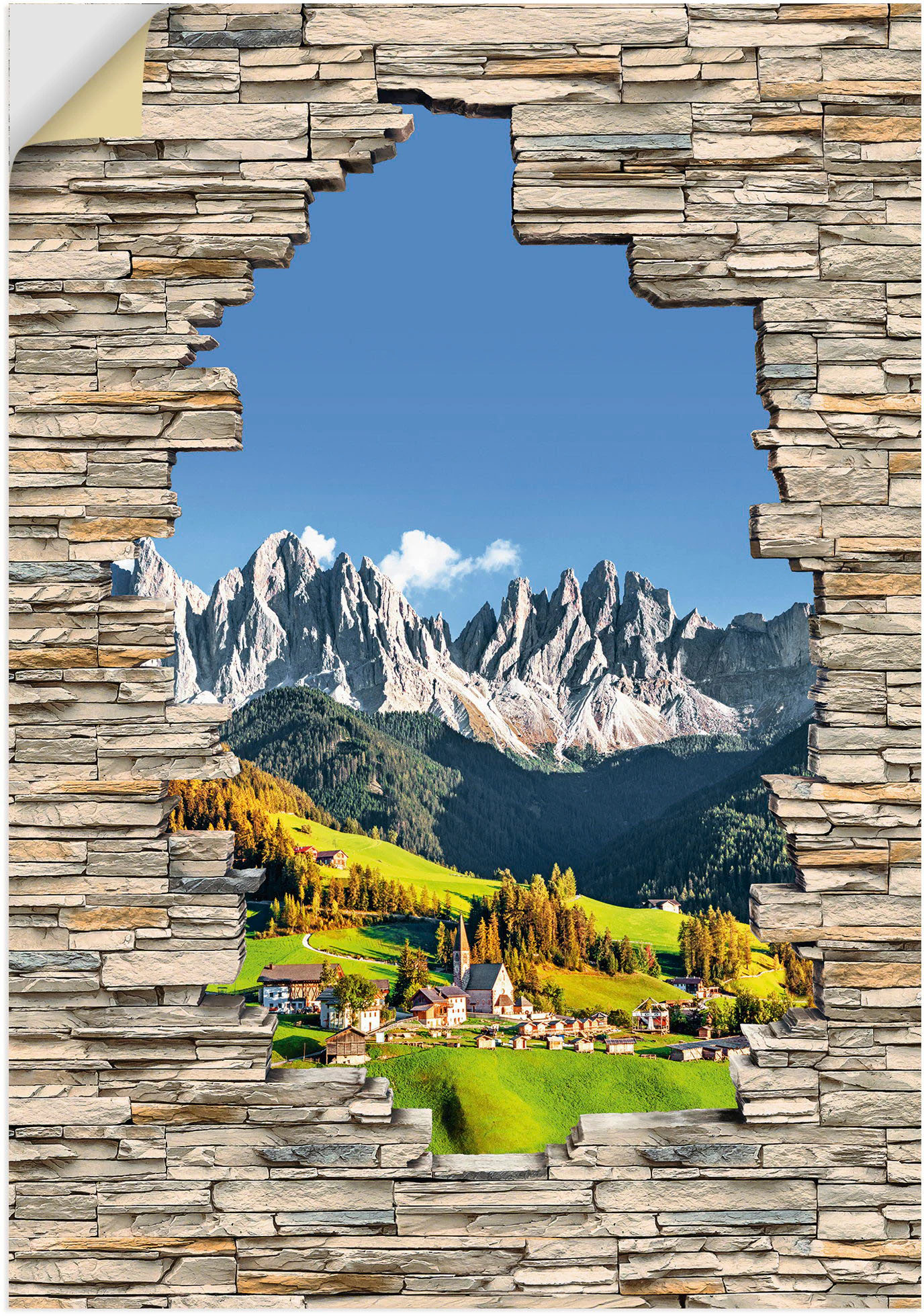 Artland Wandbild "Alpen Berge Santa Maddalena Stein Mauer", Berge & Alpenbi günstig online kaufen