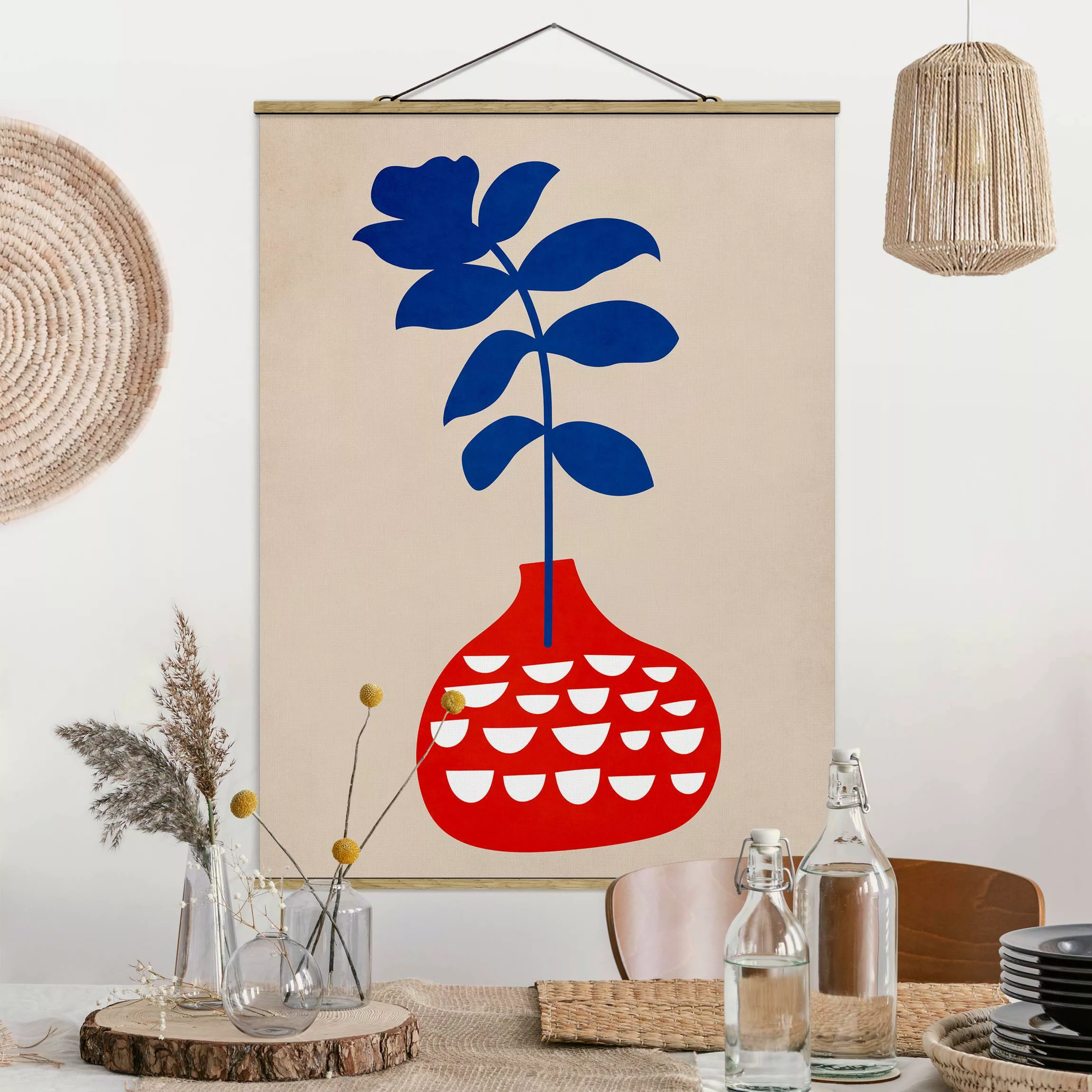 Stoffbild mit Posterleisten Rote Blumenvase günstig online kaufen