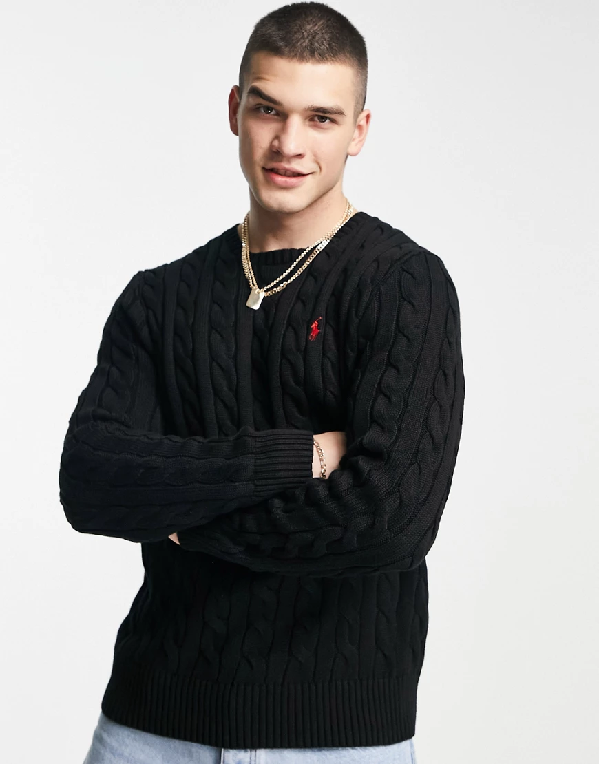 Polo Ralph Lauren – Strickpullover aus Baumwolle in Schwarz mit Markenlogo günstig online kaufen
