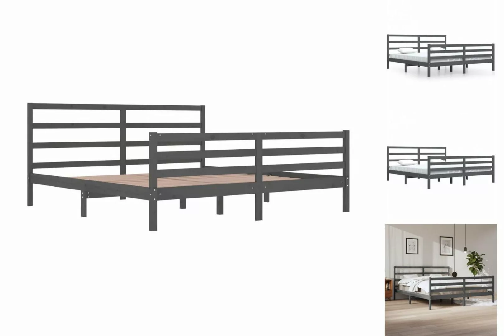 vidaXL Bettgestell Massivholzbett Grau Kiefer 200x200 cm Bett Bettgestell D günstig online kaufen