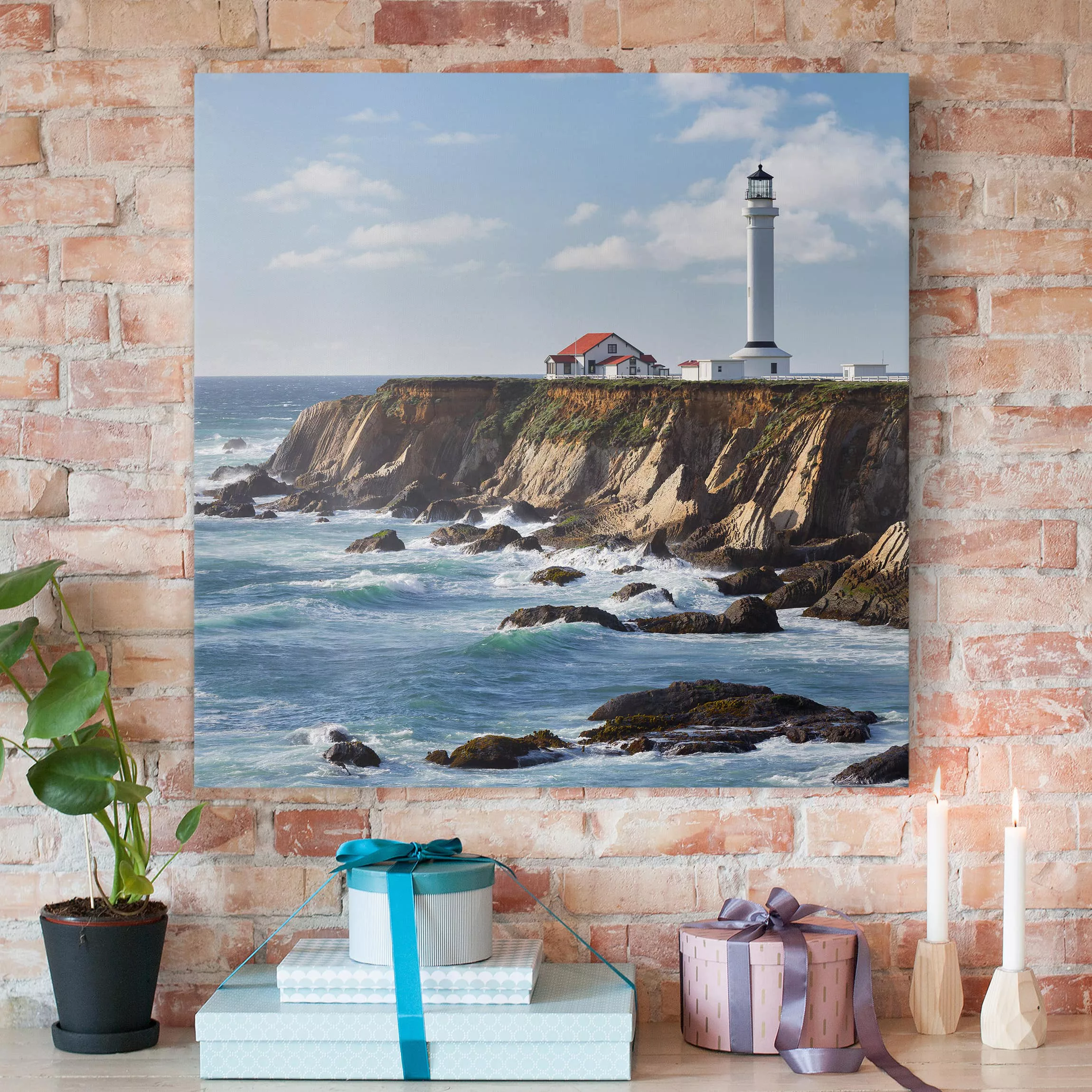 Leinwandbild Strand - Quadrat Point Arena Lighthouse Kalifornien günstig online kaufen