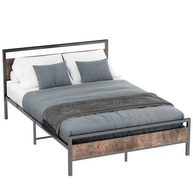 WISHDOR Metallbett Einzelbett Jugendbett (140 x 200 cm Braun+Schwarz), mit günstig online kaufen