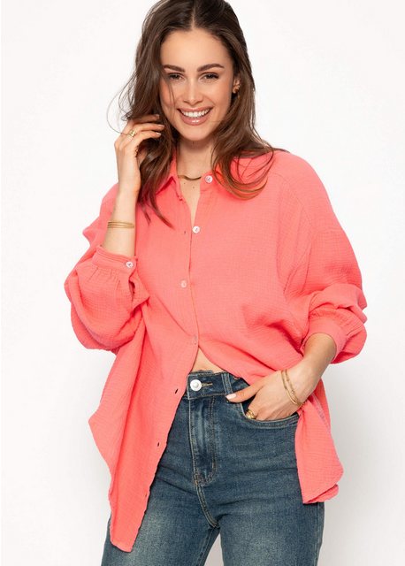 SASSYCLASSY Longbluse Oversize Musselin Bluse Damen Langarm Hemdbluse lang günstig online kaufen