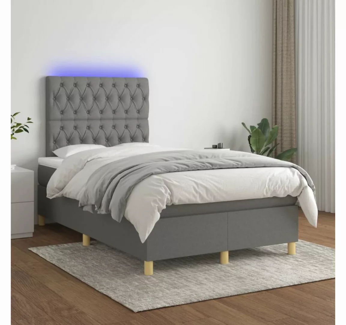 vidaXL Boxspringbett Boxspringbett mit Matratze LED Dunkelgrau 120x200 cm S günstig online kaufen