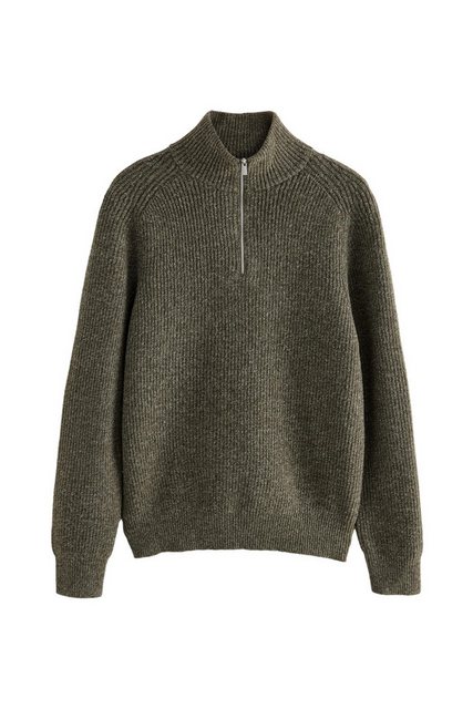 Next Rundhalspullover Strukturierter Pullover mit RV-Kragen Relaxed Fit (1- günstig online kaufen