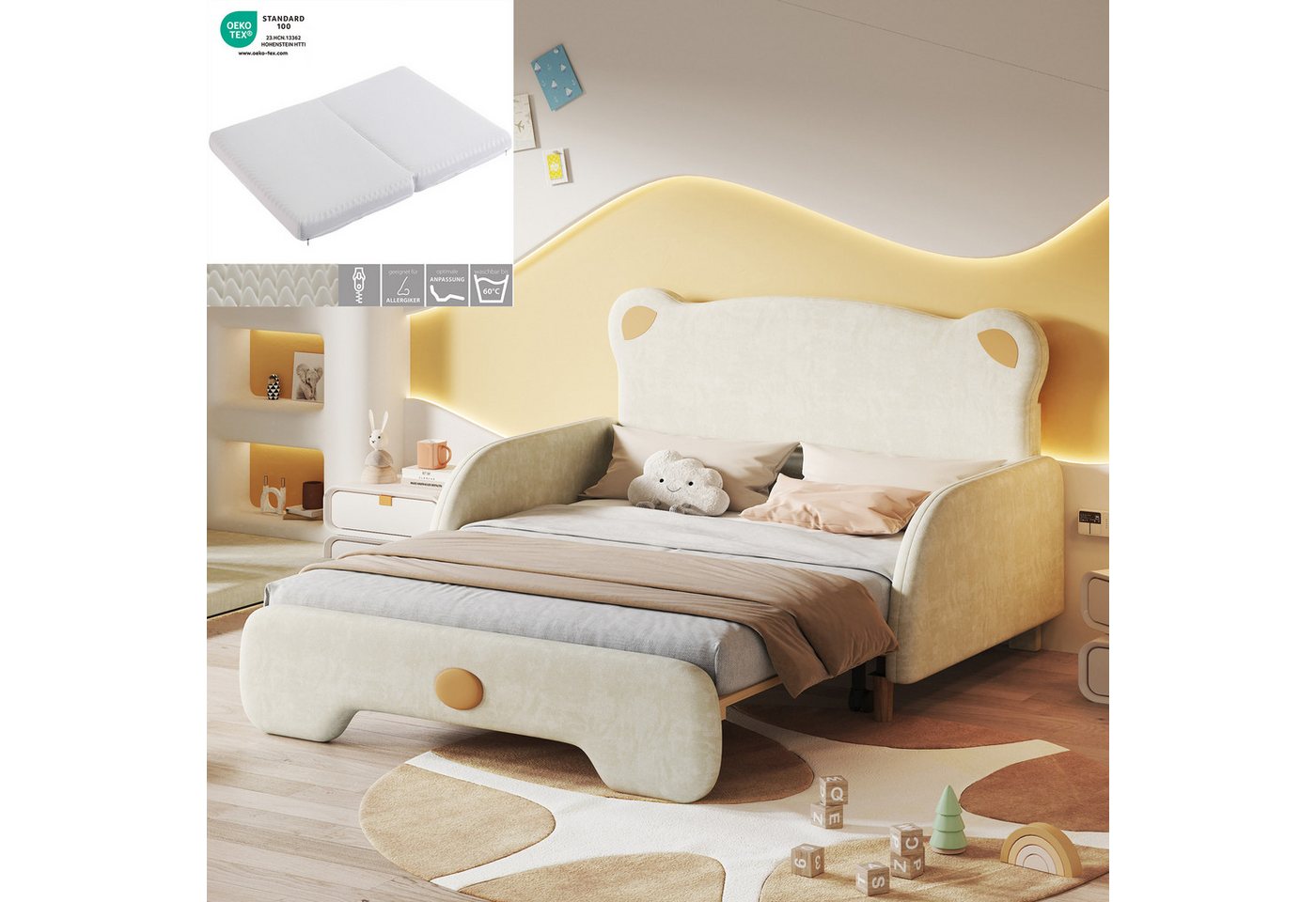 REDOM Kinderbett Polsterbett Doppelbett, mit weichen Schutzkanten (140x110c günstig online kaufen