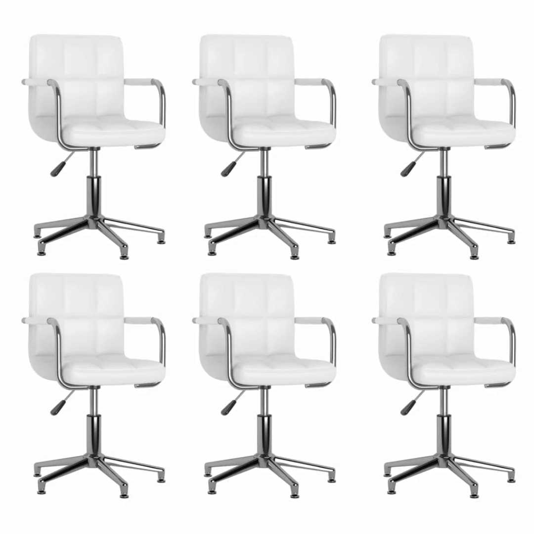 Esszimmerstühle 6 Stk. Drehbar Weiß Kunstleder günstig online kaufen