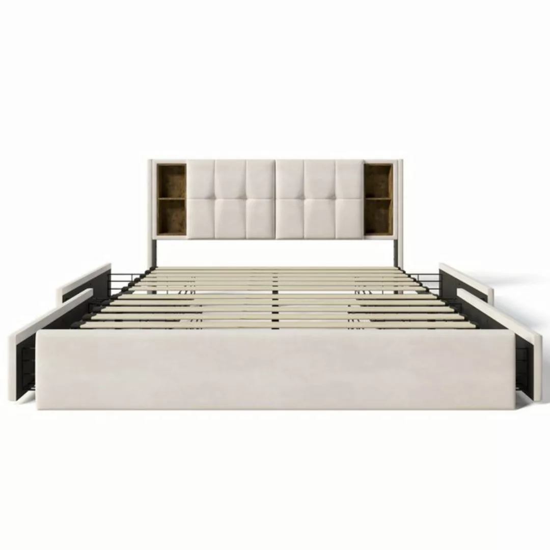 OKWISH Polsterbett Doppelbett (4 Schubladen, ohne Matratze), mit Kabellosem günstig online kaufen