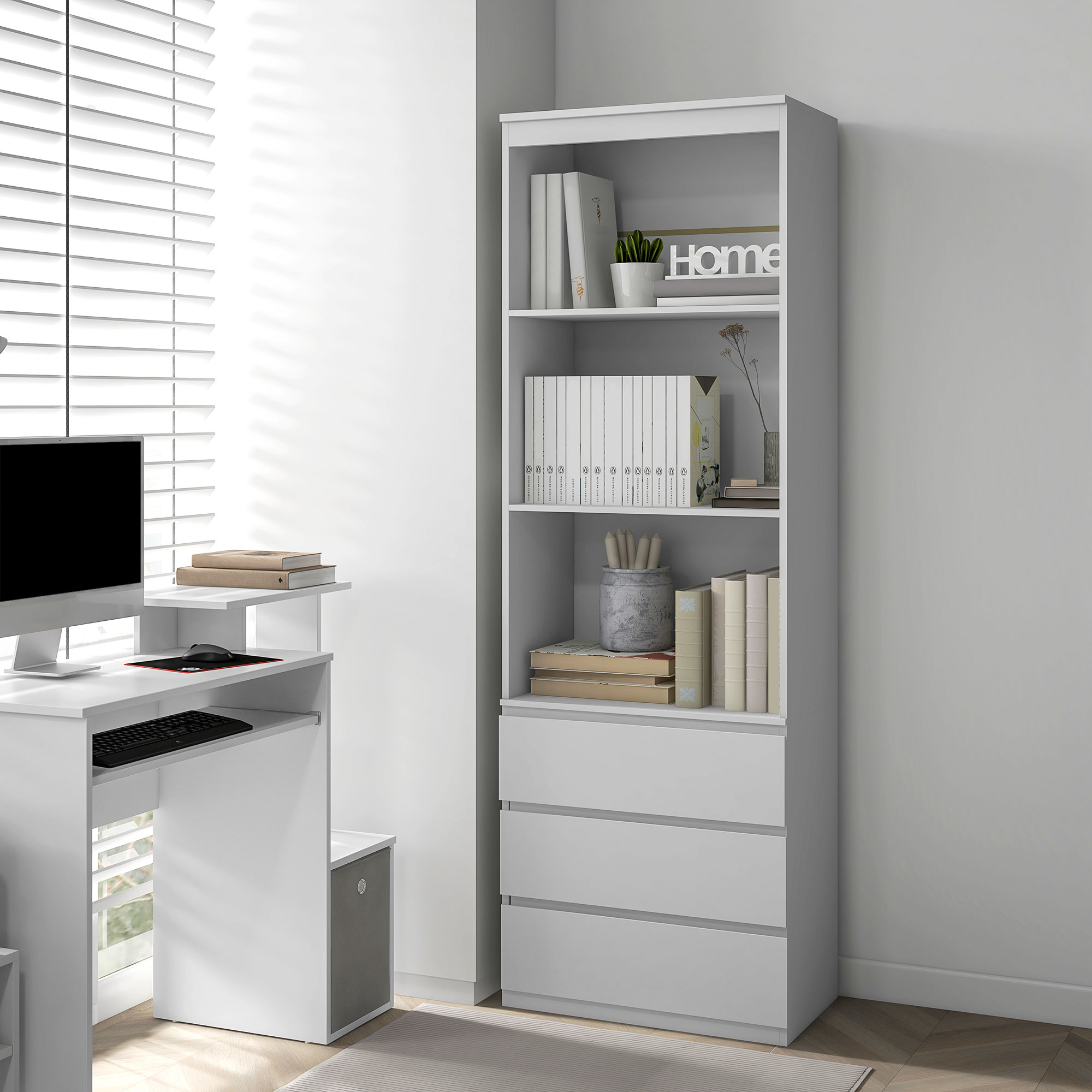 HOMCOM Bücherregal Aufbewahrungsmöbel 180 cm hoch mit 3 Regalen und 3 Schub günstig online kaufen