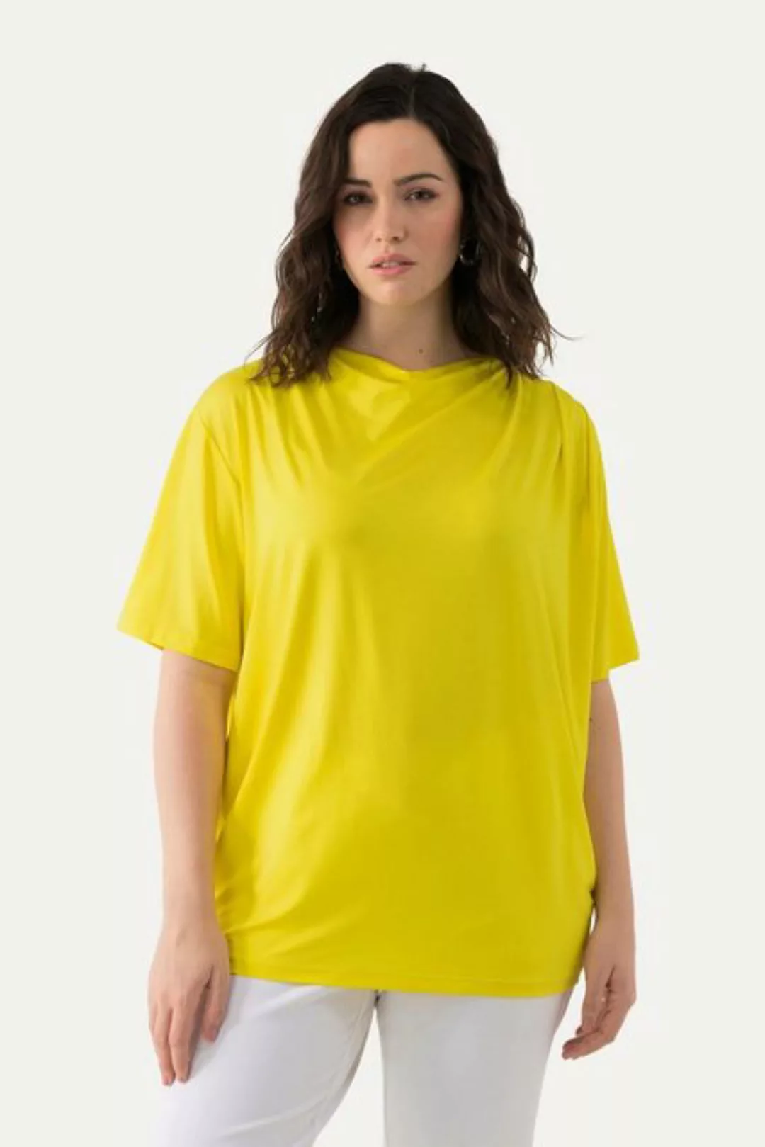 Ulla Popken Rundhalsshirt T-Shirt Lyocell Wasserfall-Ausschnitt Halbarm günstig online kaufen