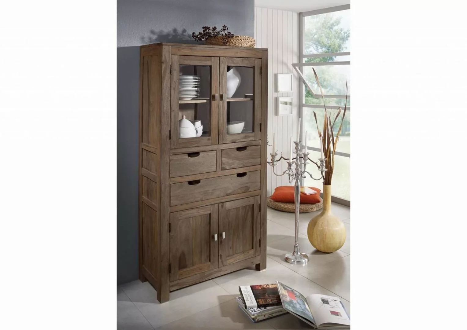 Massivmoebel24 Dreh-/Schwebetürenschrank Schrank Sheesham 90x40x180  grau g günstig online kaufen