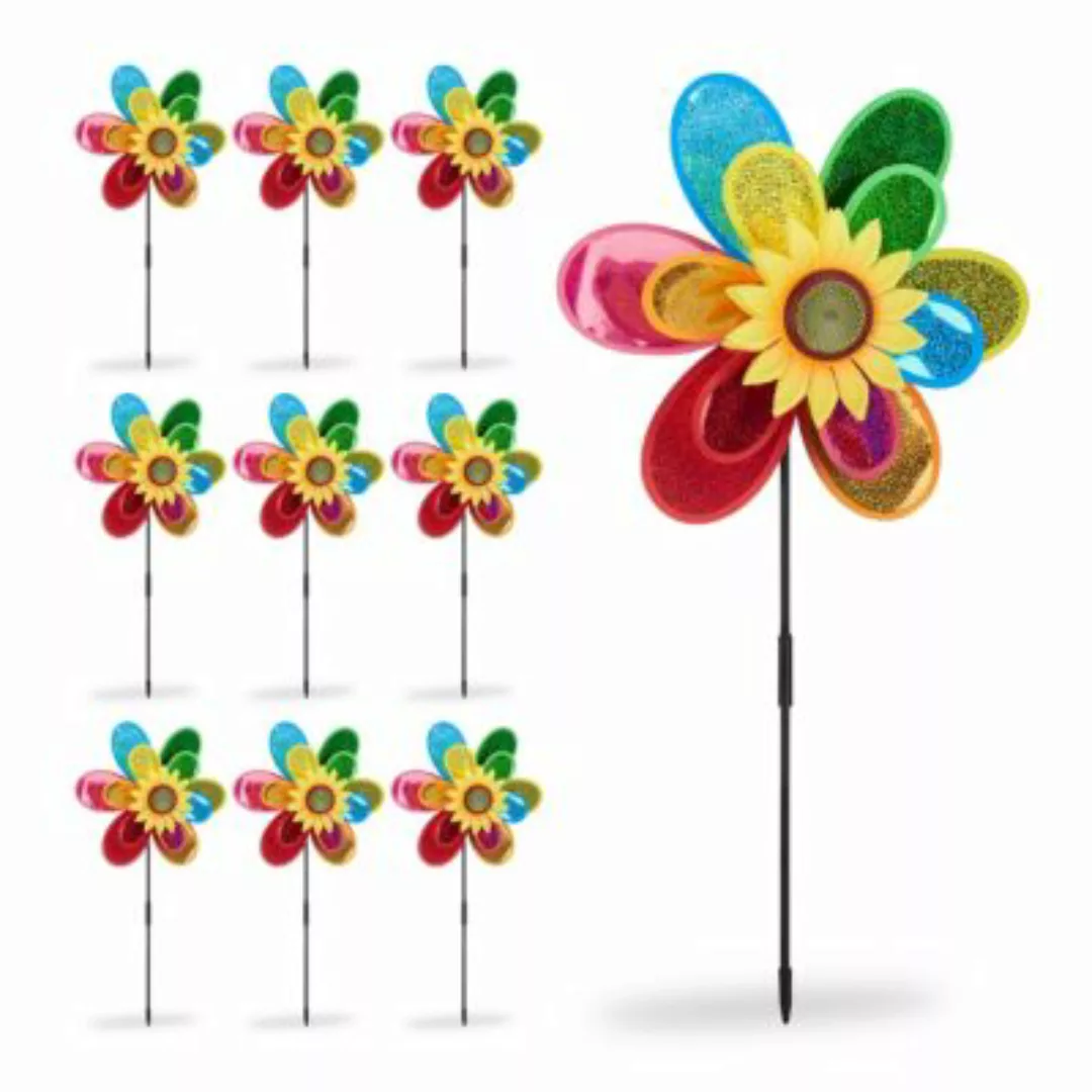relaxdays 10 x Windrad Blume mehrfarbig günstig online kaufen
