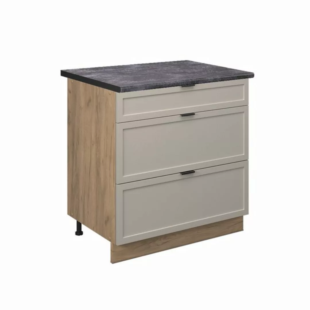 Vicco Unterschrank Fame-Line, GrauBeige/Goldkraft Eiche, 80 cm mit 3 Schubl günstig online kaufen