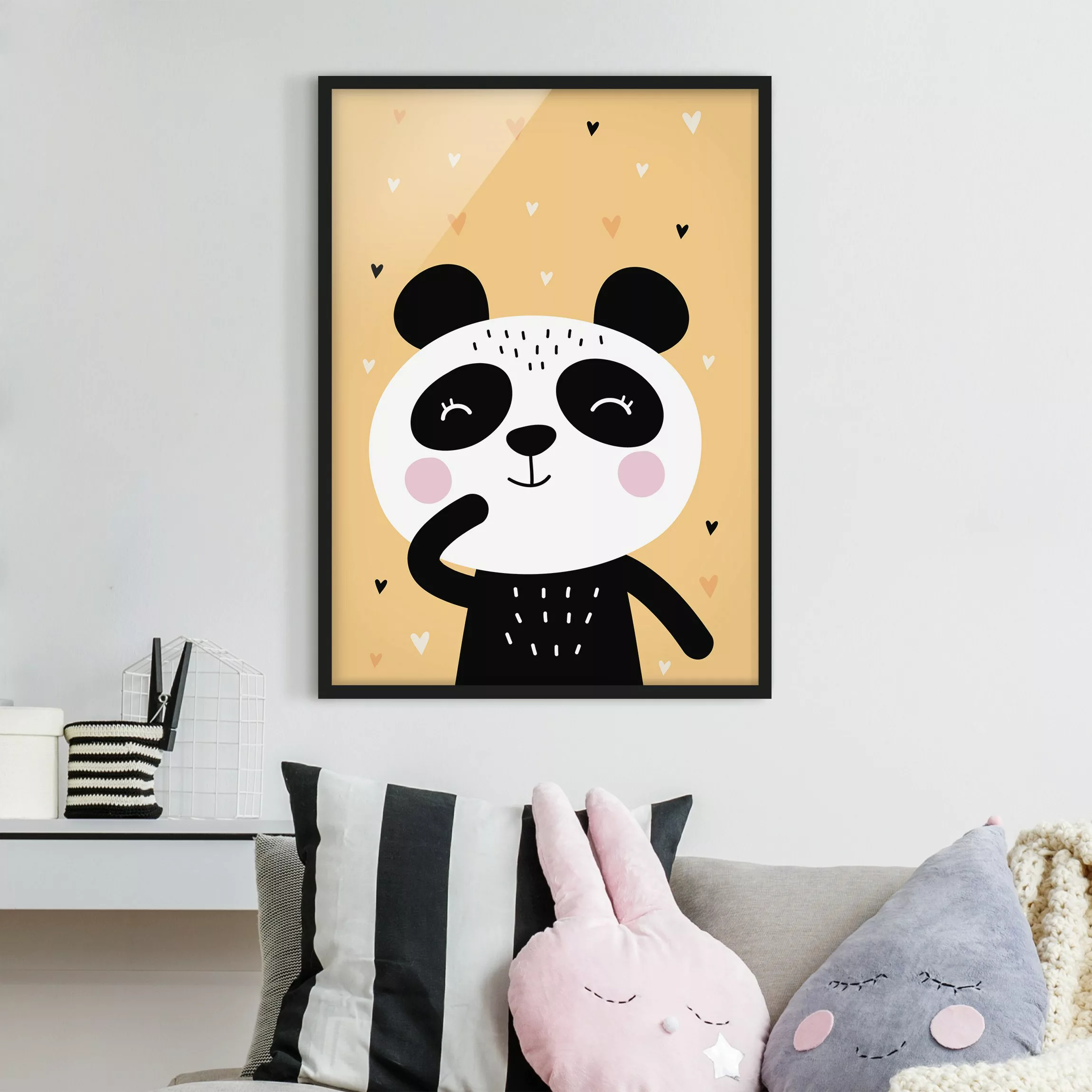 Bild mit Rahmen Kinderzimmer - Hochformat Der glückliche Panda günstig online kaufen