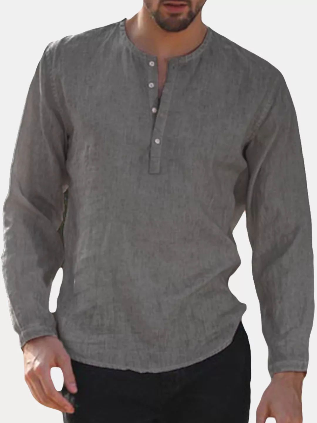Herren Casual Langarm T-Shirts Button Down Retro Plain Curved Hem Top Shirt günstig online kaufen