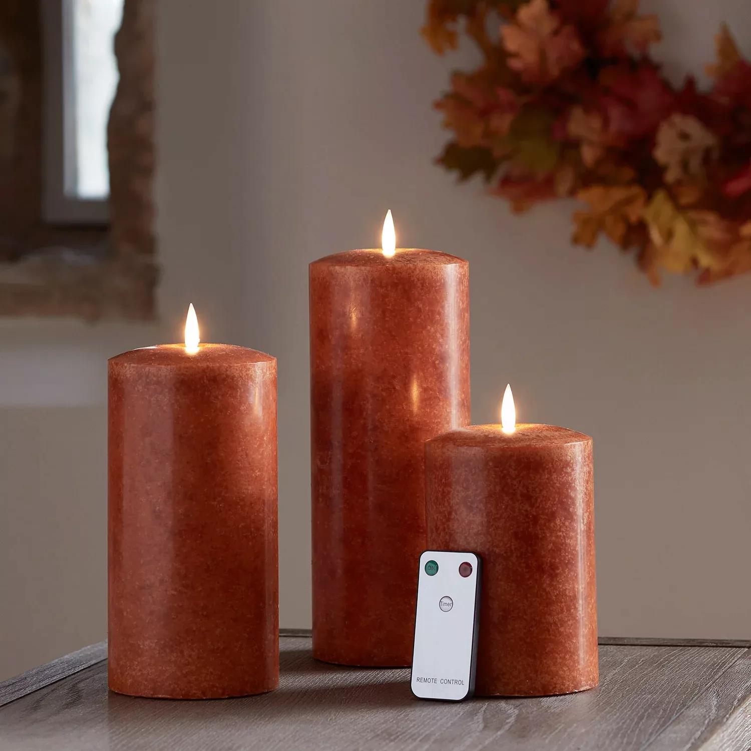 TruGlow® LED Kerzen Trio orange breit mit Fernbedienung günstig online kaufen