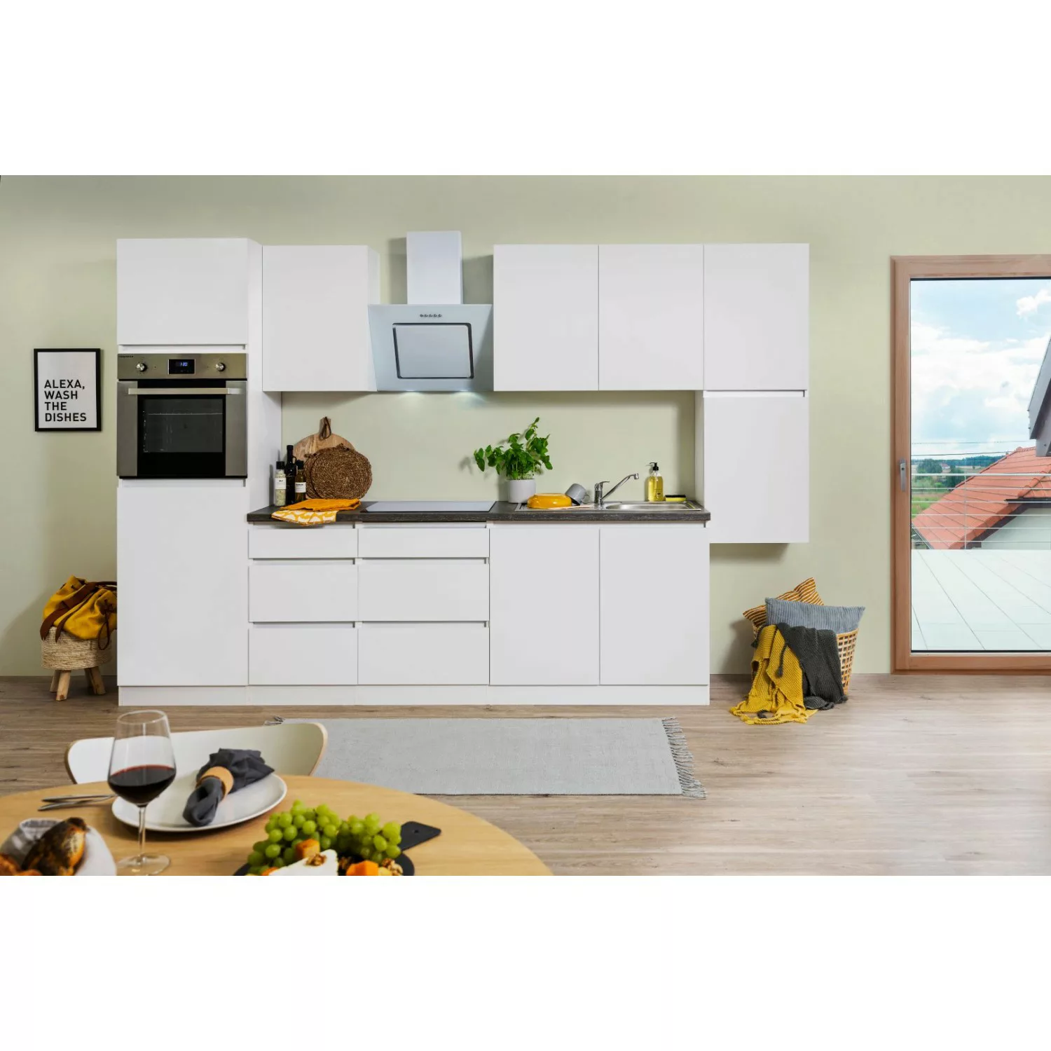 Respekta Küchenzeile ohne E-Geräte 320 cm Grifflos Weiß Matt günstig online kaufen