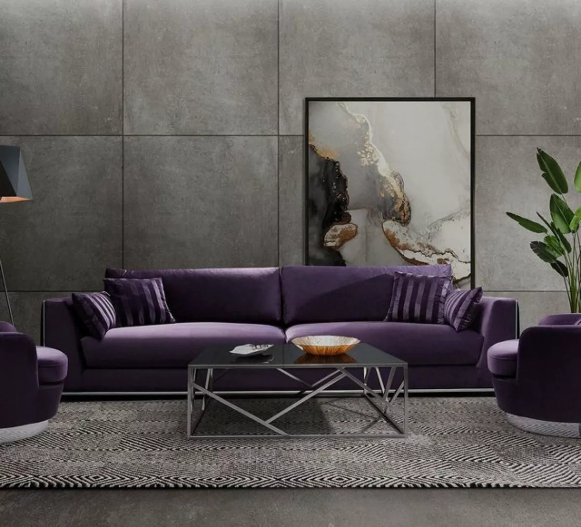 Casa Padrino Sofa Luxus Sofa Lila / Silber 300 x 102 x H. 61 cm - Wohnzimme günstig online kaufen