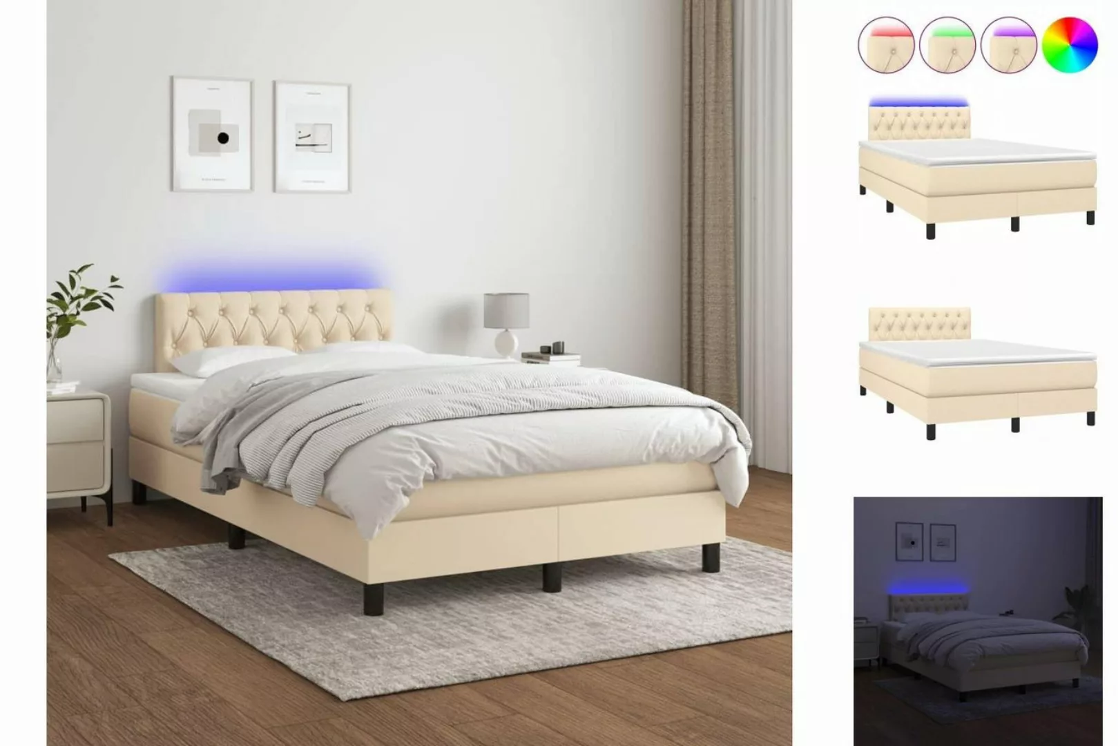 vidaXL Bettgestell Boxspringbett mit Matratze LED Creme 120x200 cm Stoff Be günstig online kaufen