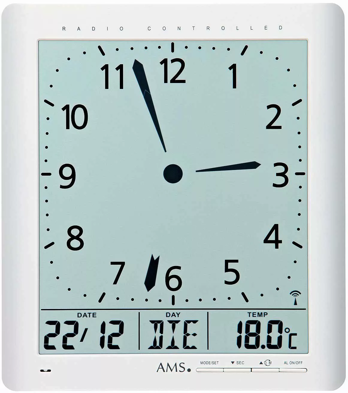 AMS Wanduhr Funkwanduhr Tischuhr Wochentag Temperatur günstig online kaufen