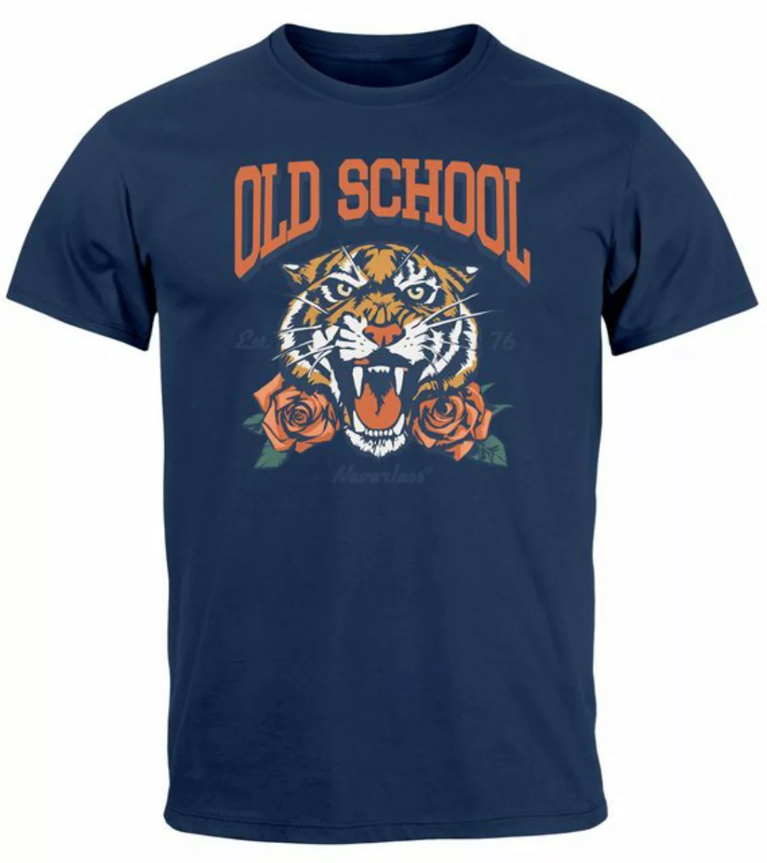 Neverless Print-Shirt Herren T-Shirt Print Tiger Rosen Old School Retro Vin günstig online kaufen