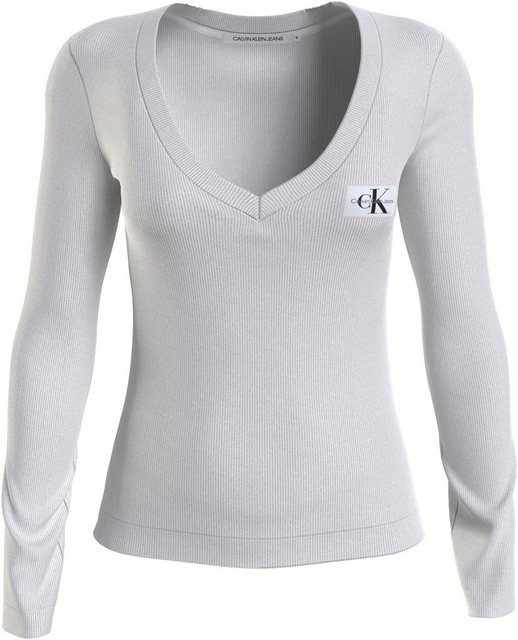 Calvin Klein Jeans Langarmshirt WOVEN LABEL V-NECK LONG SLEEVE günstig online kaufen