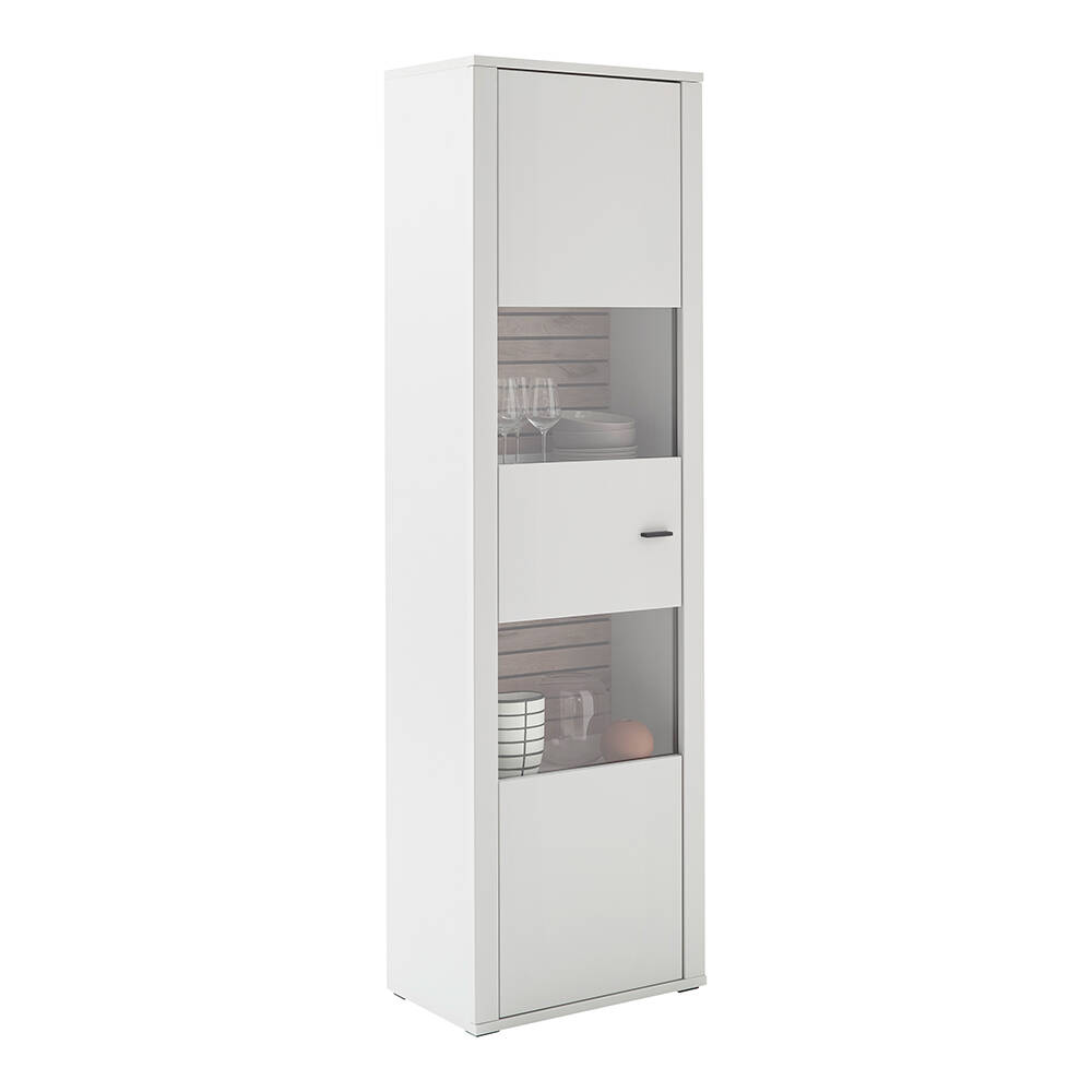 Lomadox Vitrine LAUREANA-05 Vitrinenschrank, 61cm breit, weiß mit Eiche günstig online kaufen