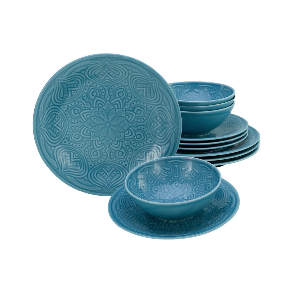 CreaTable Tafelservice Orient Mandala aqua Porzellan 12 tlg. günstig online kaufen