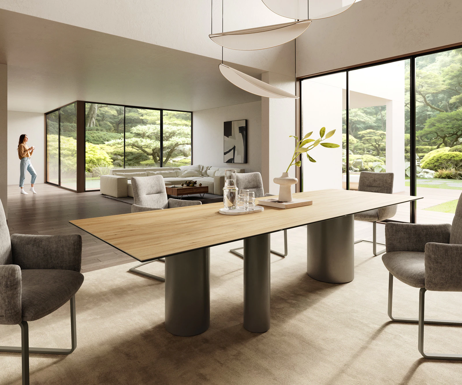 Esstisch Edge 300x100 Keramik Laminam® Sabbia Eichefarbig Troa Metall Effek günstig online kaufen