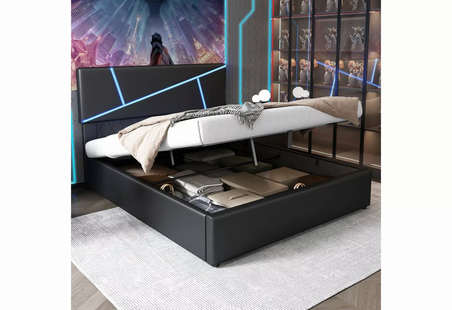 MODFU Polsterbett Bequemes (mit LED-Lichtleisten,160x200 cm, Doppelbett mit günstig online kaufen