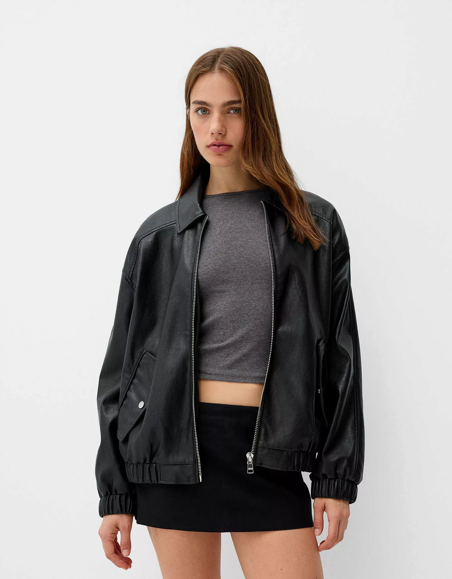 Bershka Jacke Aus Kunstleder Im Dad-Fit Damen M Schwarz günstig online kaufen