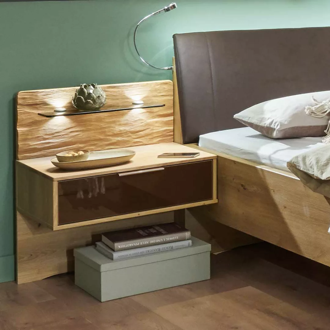 Doppelbett 48 cm Einstiegshöhe Eiche Bianco (dreiteilig) günstig online kaufen