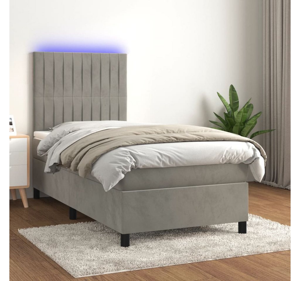 vidaXL Boxspringbett Boxspringbett mit Matratze LED Hellgrau 100x200 cm Sam günstig online kaufen