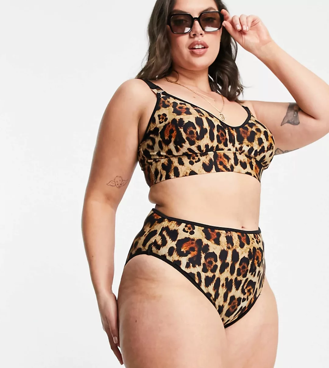River Island Plus – Bikiniunterteil in Braun mit Leopardenmuster günstig online kaufen