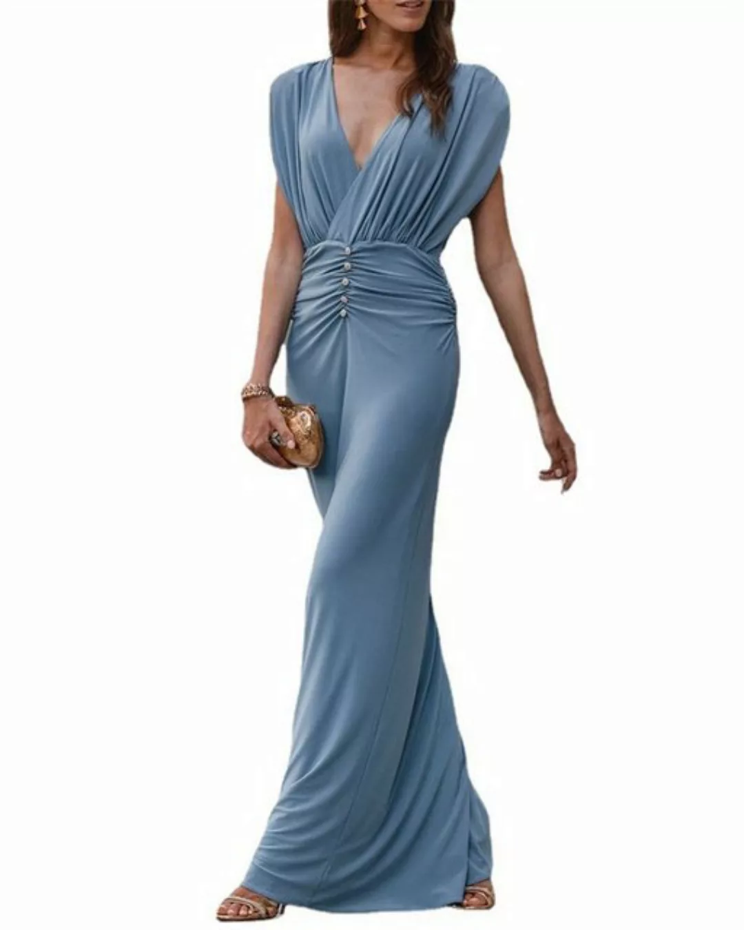 RUZU UG Dirndl Feminines blaues mittellanges Kleid mit hoher Taille (1-tlg) günstig online kaufen
