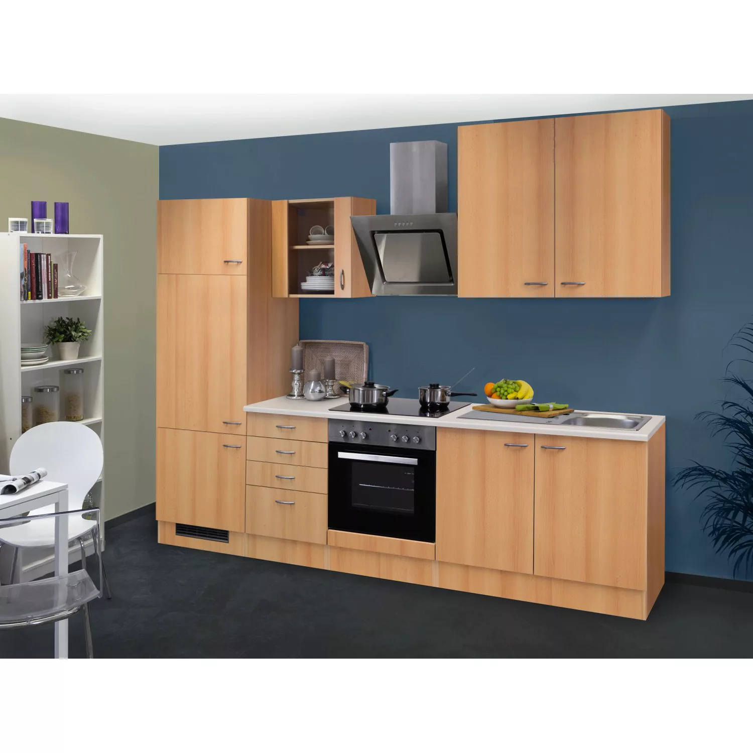 Flex-Well Classic Küchenzeile Nano 270 cm Buche Nachbildung günstig online kaufen