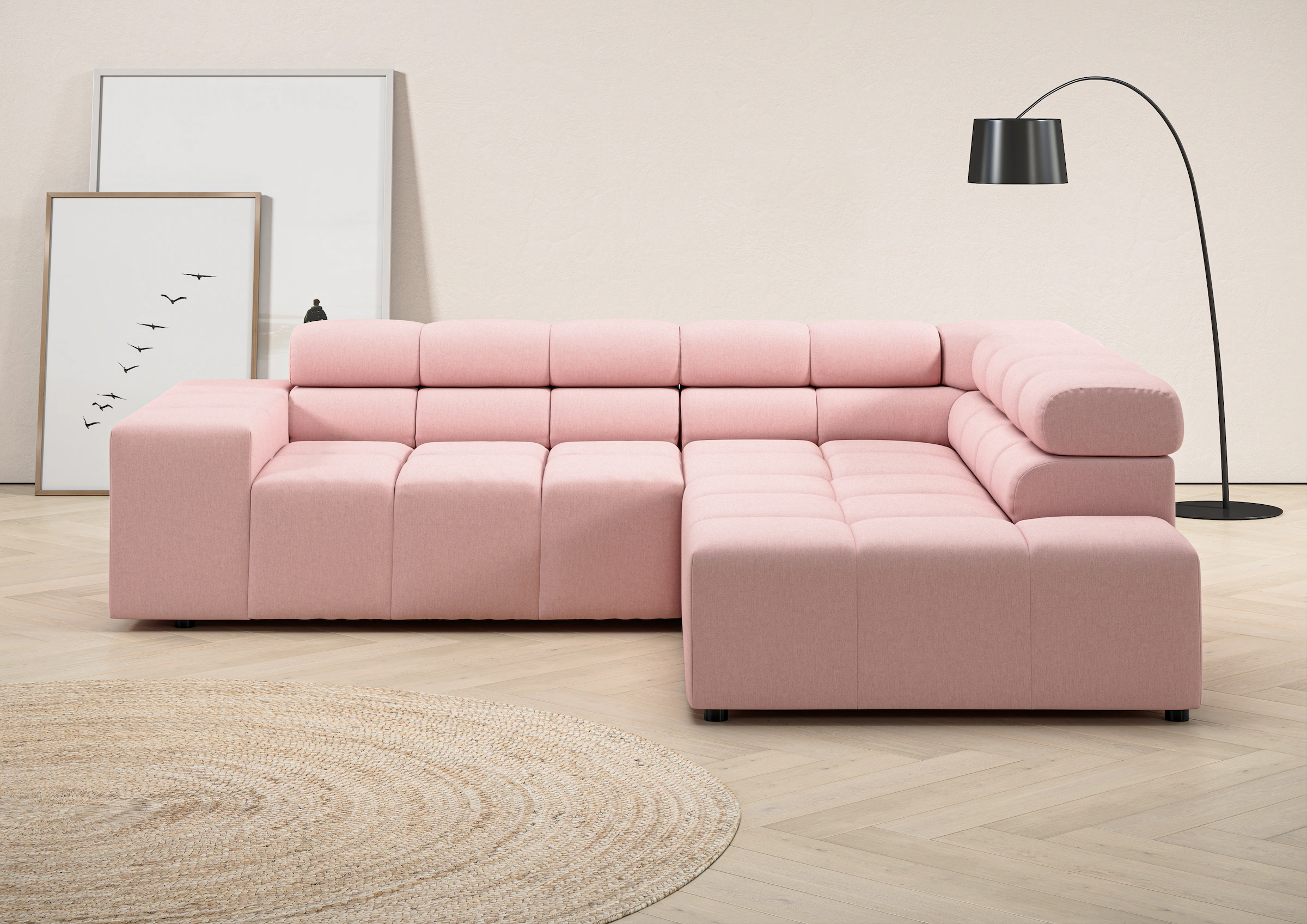 INOSIGN Ecksofa "Ancona, incl. Kopfteilverstellung + 3 Zierkissen, L-Form, günstig online kaufen