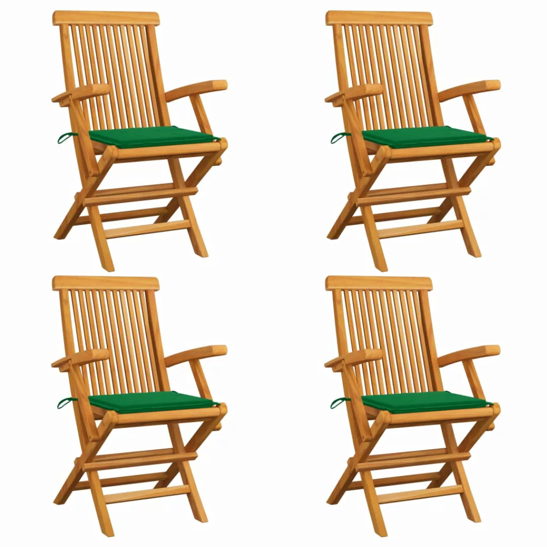 Gartenstühle Mit Grünen Kissen 4 Stk. Teak Massivholz günstig online kaufen