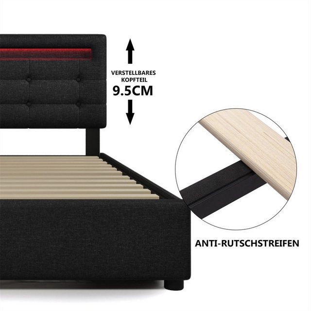 autolock Polsterbett Bettgestell,Doppelbett Polsterbett mit LED Beleuchtung günstig online kaufen